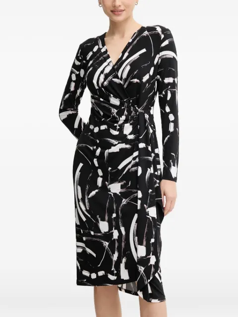 Joseph Ribkoff graphic-print V-neck midi dress Black 254190