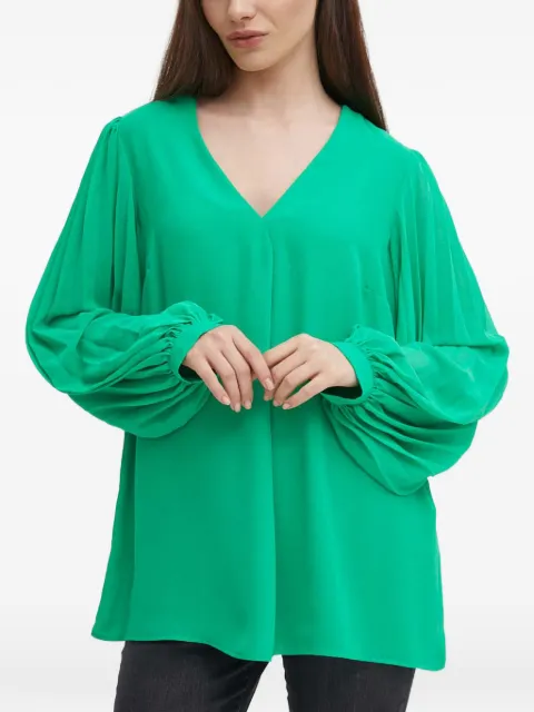 Joseph Ribkoff pleated V-neck blouse Green 241173