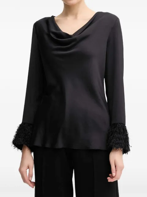 Joseph Ribkoff cowl-neck fringed-hem blouse Black 254020