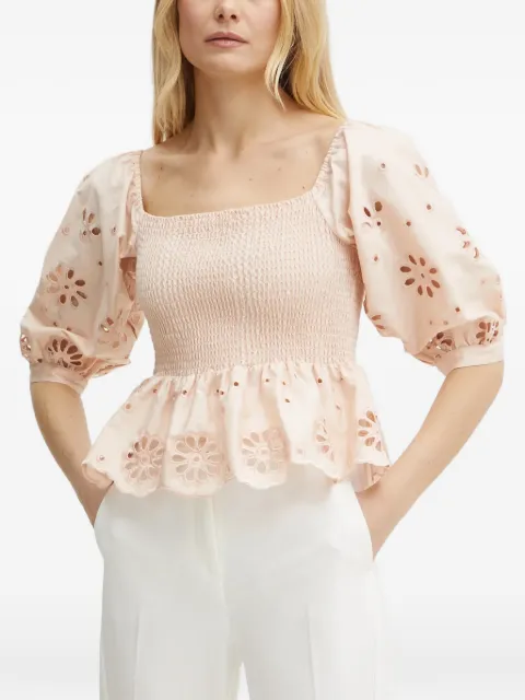 FRACOMINA floral-cut smocked blouse Pink FJ25ST1001W400E5