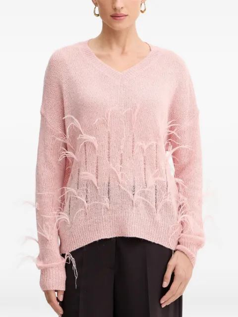 FRACOMINA feather-embellished V-neck sweater Pink FS25WT7011K50501