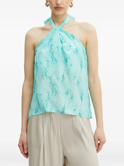 FRACOMINA halterneck leaf-print top Blue FS25ST1008W422J3