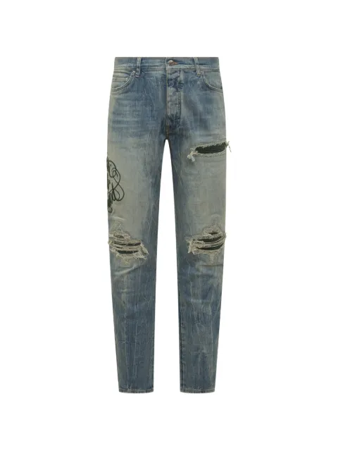 AMIRI embroidered distressed-effect jeans Blue AMBMJE1001