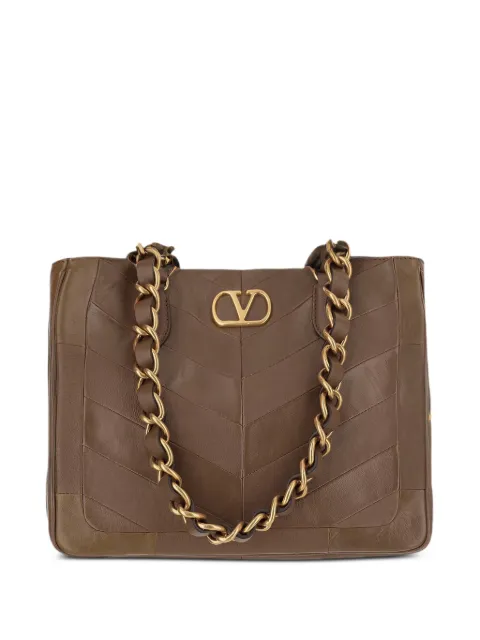 Valentino Garavani Laseine small shopping bag in chevron-patterned nappa leather Brown WB0T13PSN