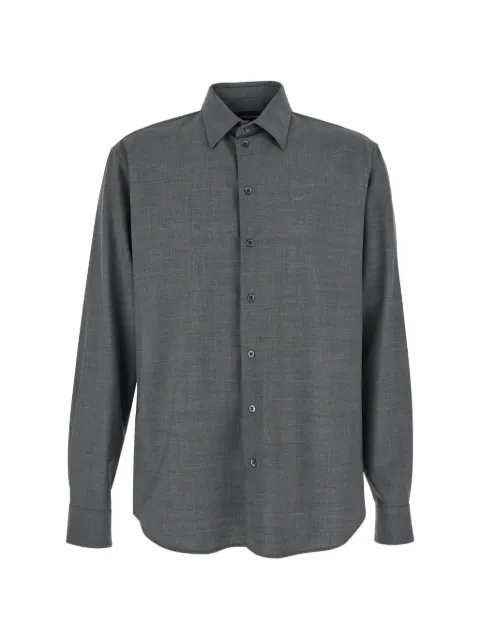 Emporio Armani logo-embroidered wool shirt Grey EM000099TE19332O8003