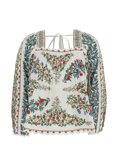 FARM Rio floral-print pleated blouse White 352183