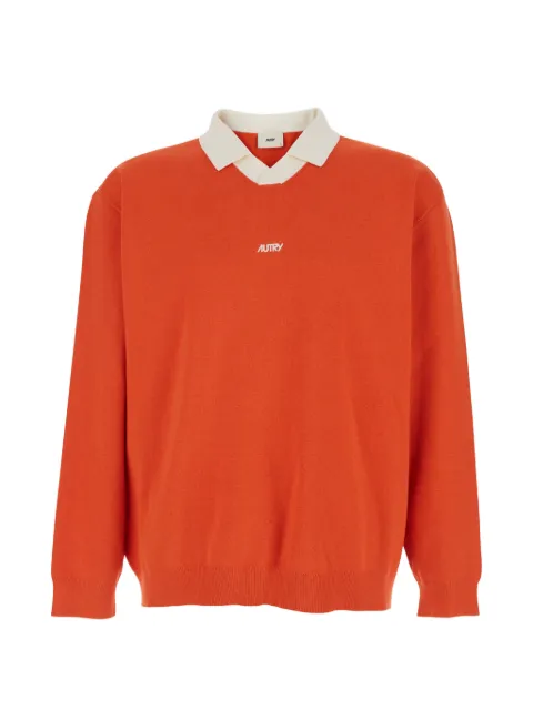 Autry logo-print V-neck sweatshirt Orange POPX024HCHOCINEAL