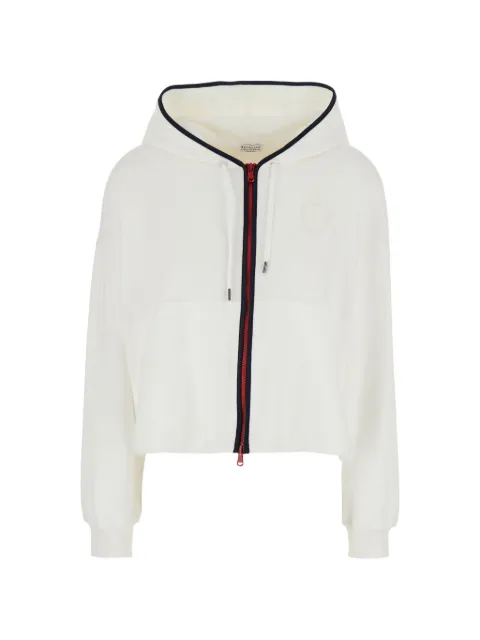 Brunello Cucinelli logo-patch zip-up hoodie White MG927VT306C7220
