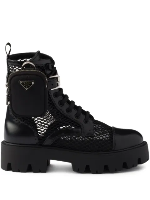 Prada mesh fabric and brushed leather booties with pouch Black 1T337OF0502DZ8