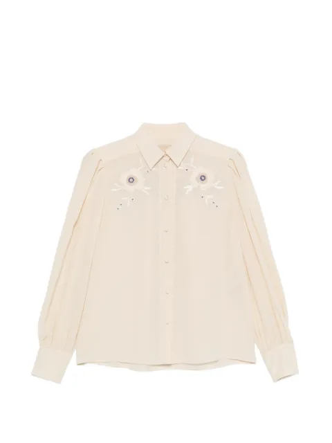 Valentino Garavani floral-embroidered pleated-sleeve blouse Neutrals BAB8G021B