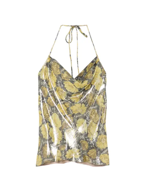 Valentino Garavani floral-print cowl-neck blouse Yellow BAEBS3A63