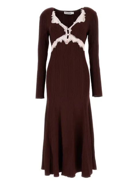 Self-Portrait ribbed lace A-line dress Brown RS26176MBR