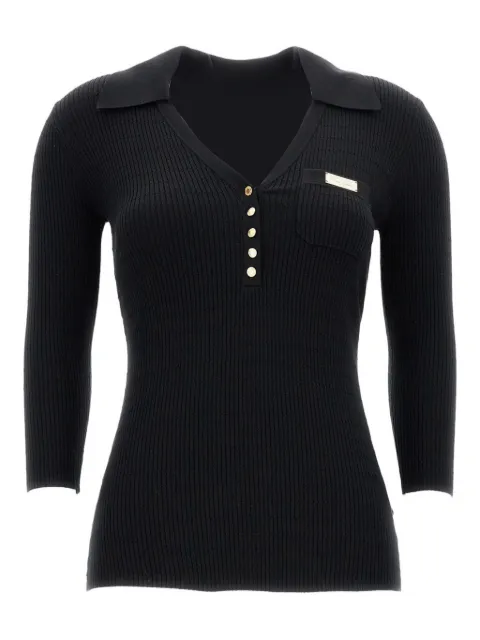 Elisabetta Franchi micro-braided knit polo shirt Black MK86B61E2
