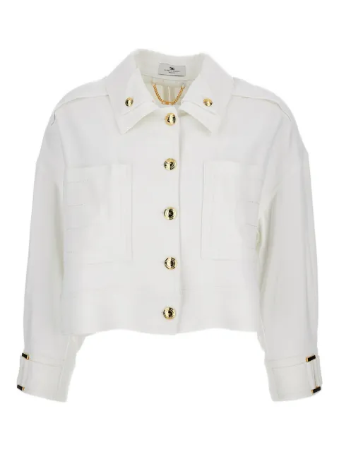 Elisabetta Franchi gabardine pea coat with jewel buttons White GB00561E2