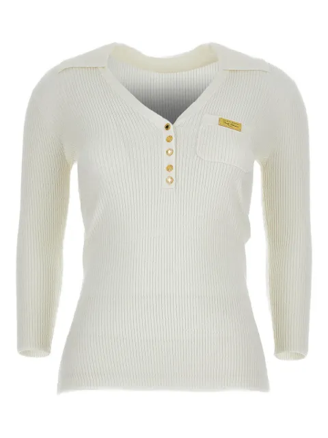 Elisabetta Franchi micro-braided knit polo shirt White MK86B61E2