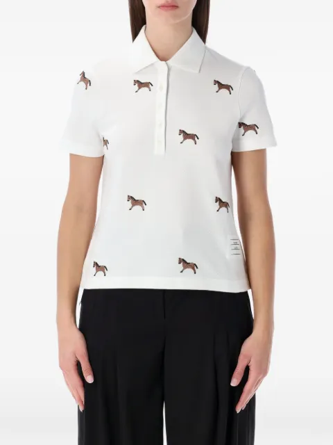 Thom Browne horse-embroidered short sleeve polo shirt White FJP126E00050