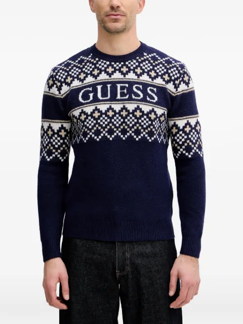 GUESS USA fair isle round neck sweater Blue M5BR61Z4142