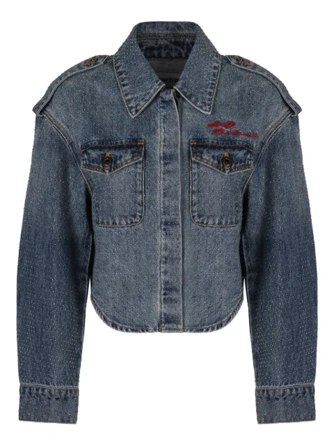 Self-Portrait studded cropped jacket Blue RS26814TBL