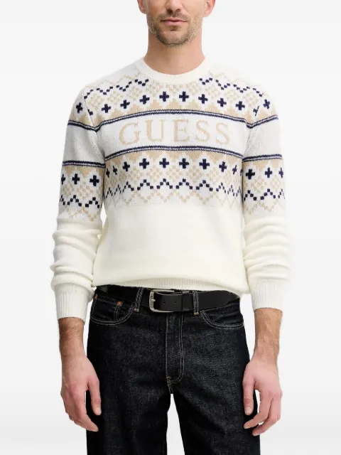 GUESS USA patterned crew-neck sweater White M5BR61Z4142