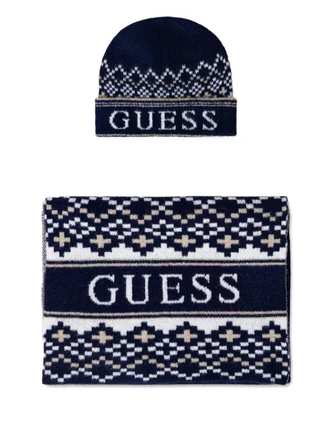 GUESS USA patterned scarf and beanie hat set Blue M5BZ44Z4142