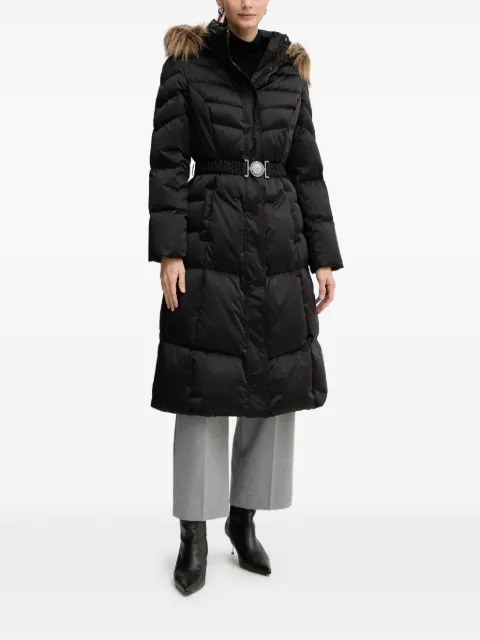 GUESS USA faux-fur hooded belted coat Black W5BL29W2802