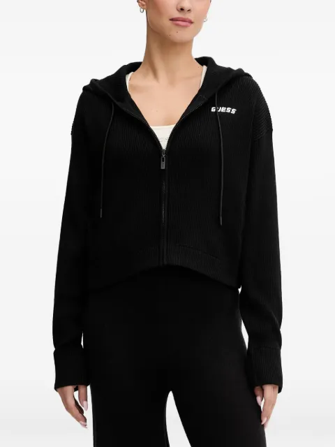 GUESS USA logo-embroidered zip-up hoodie Black V5BR05Z3JD2