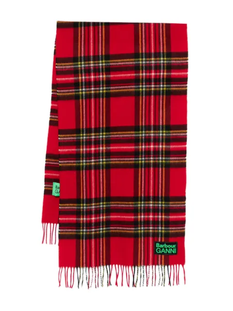 Barbour pattern fringed scarf Red LSC0455