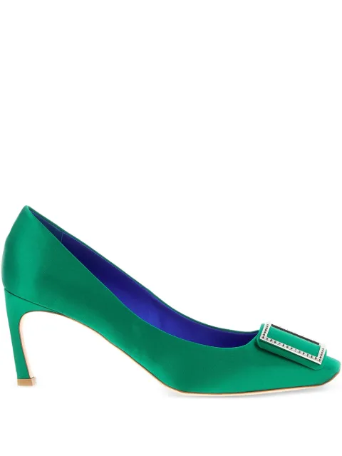 Roger Vivier Trompette rhinestone-buckle square-toe pumps Green RVW40044010RS0V016
