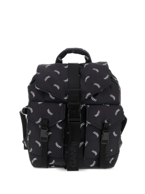 GANNI logo-print buckle backpack Black B2010022