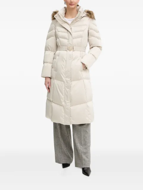 GUESS USA fur hooded belted jacket Neutrals W5BL29W2802