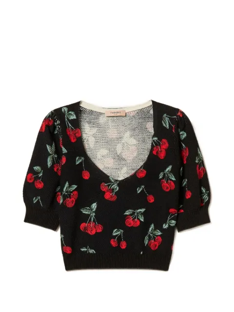 TWINSET cherry-detail short-sleeve sweater Black 261TT3243