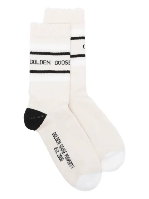 Golden Goose blush-colored socks with distressed details and black and white stripes Neutrals GUP00883P002205