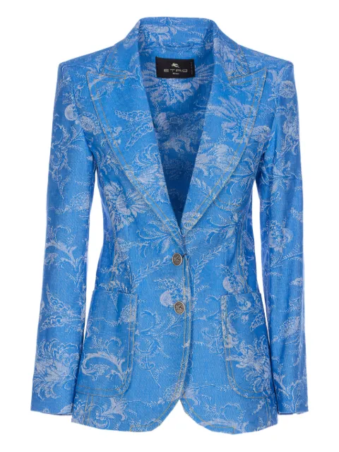 ETRO single-breasted cotton and linen jacquard denim jacket with floral motif Blue WRNA002699TJEK7