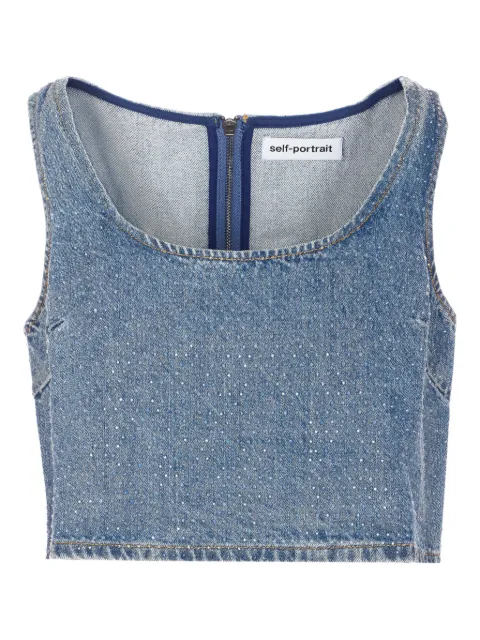 Self-Portrait scoop-neck denim crop top Blue RS26826TBL