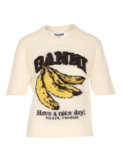 GANNI banana-graphic T-shirt Neutrals A1070093