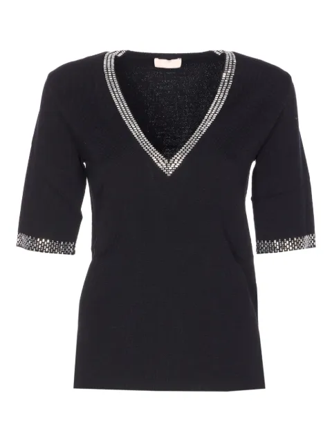 LIU JO crystal-embellishment V-neck T-shirt Black WA6222MS55N