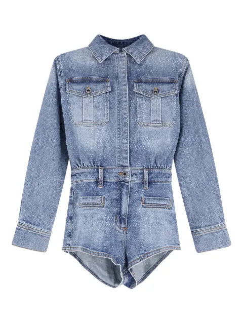 Self-Portrait pocket denim playsuit Blue RS26801JSABL