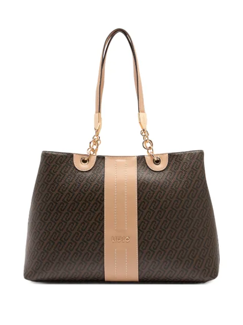 LIU JO medium monogram printed chain tote bag Brown AA6104E1118C3904