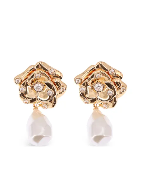 Self-Portrait crystal-embellished flower pearl earrings Gold RS26614EG