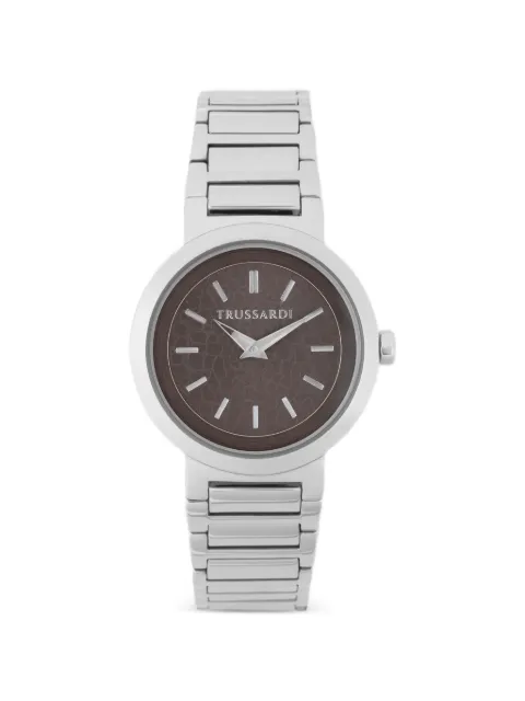 Trussardi Silver Tone Round 35mm Watch Brown R2453171507