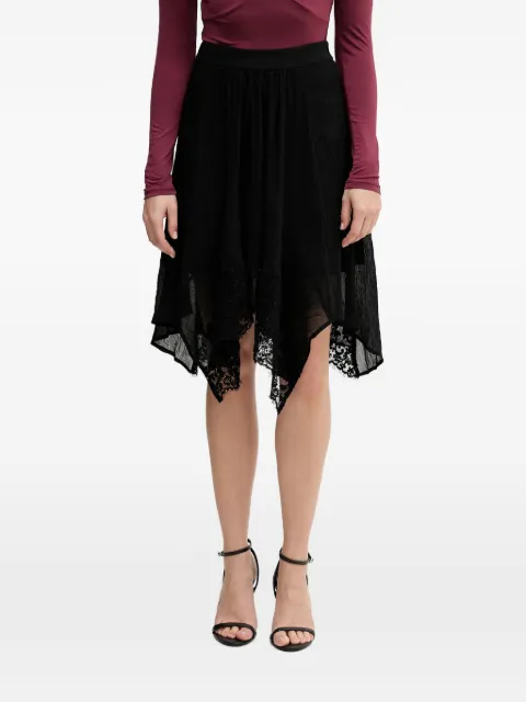 Sisley lace-trim asymmetric midi skirt Black 40RBL002Y