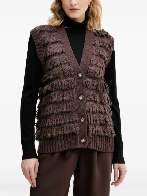 Sisley fringed sleeveless cardigan Brown 18DLL602X