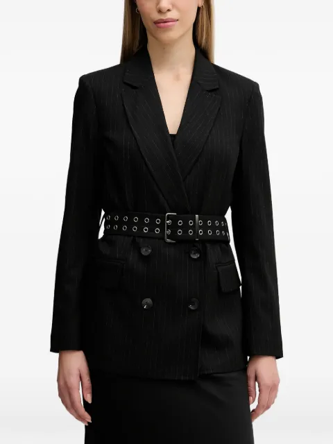Sisley pinstripe belted V-neck jacket Black 22T7LW03I