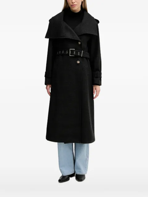 Sisley belted long-sleeve V-neck coat Black 224YLN06A
