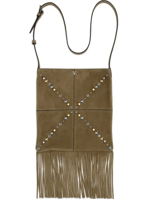 Valentino Garavani Nellcôte studded fringed shoulder bag Brown YB0R31ADG