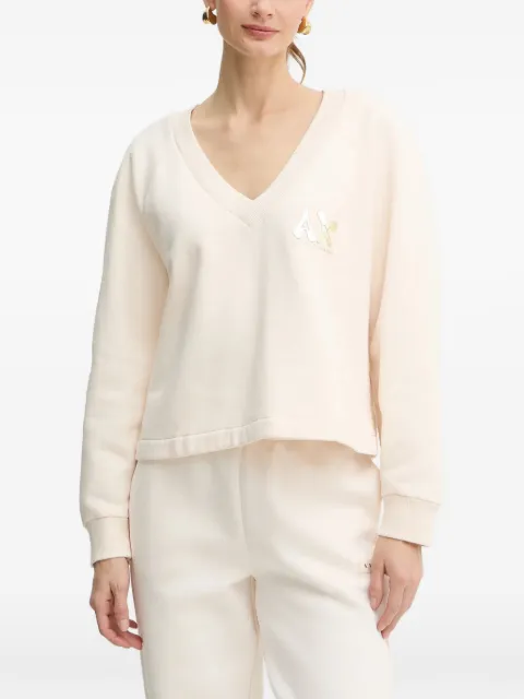 Armani Exchange V-neck logo-plaque sweatshirt Neutrals XW001461AF16192