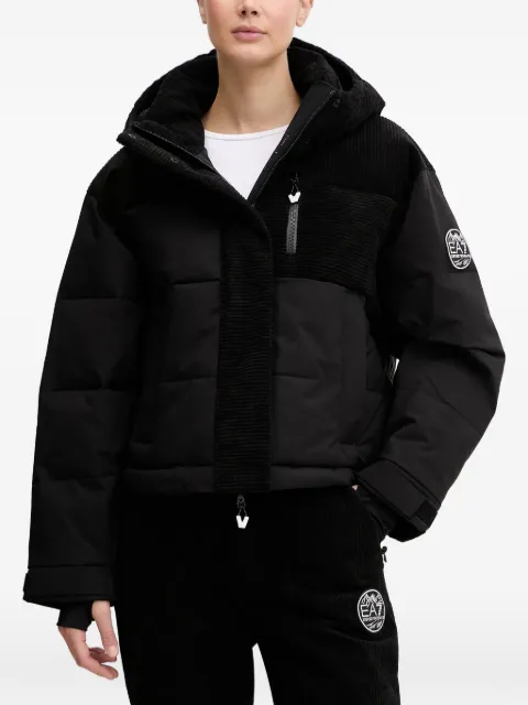 Ea7 Emporio Armani corduroy-detail hooded ski jacket Black 7W000374AF14636