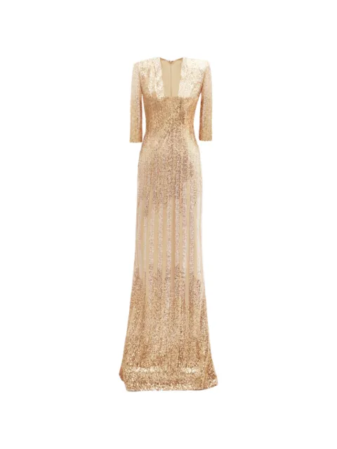 Gemy Maalouf V-neck three-quarter sleeve maxi dress Gold EDSS252019LD
