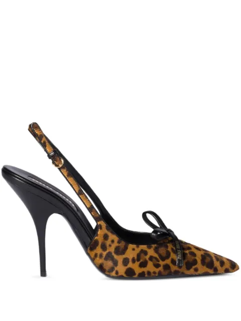 Miu Miu printed leather slingback pumps with bow Brown 5I474EF105XRY