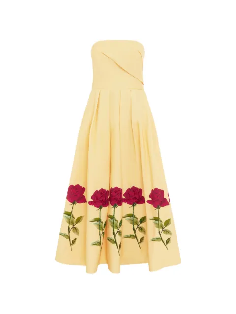 Leo Lin strapless rose print dress Yellow LLRE260012